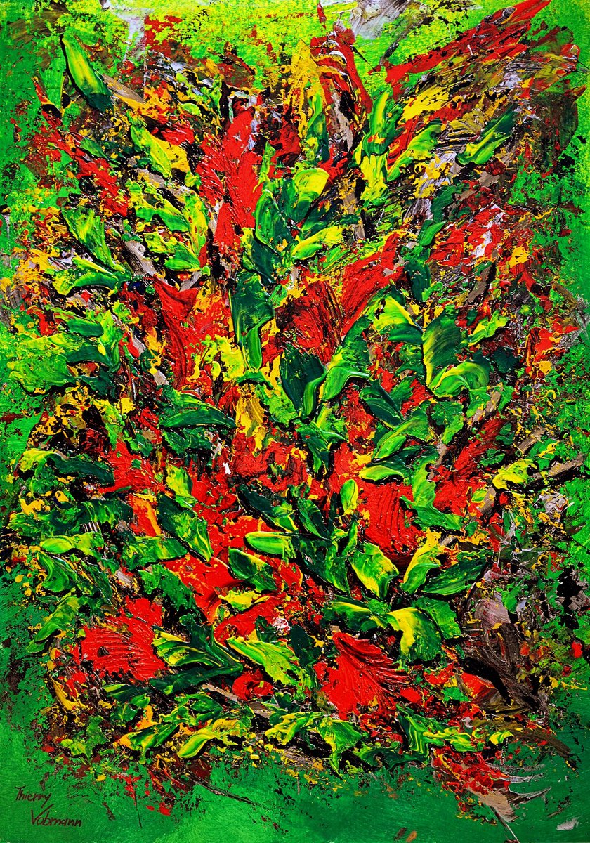 Impressionistic Botanical Acrylic Painting By Thierry Vobmann. Abstract ., 12 X 17", Ideal Gift 136, Original Artwork
