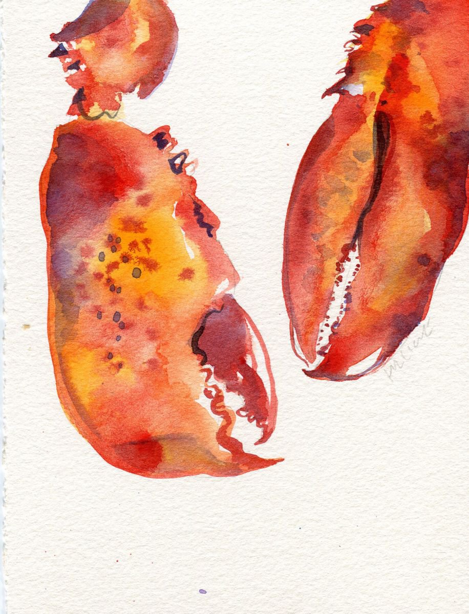Original Watercolour Painting of Lobster Claws by Hannah Clark