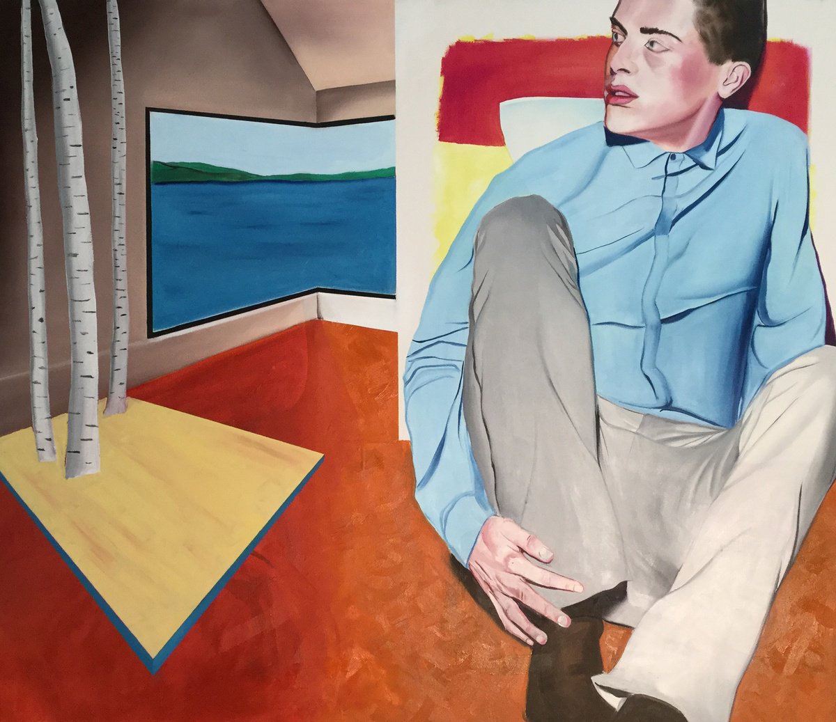 Urban And Pop Portrait Oil Painting By Kujbus Janos, 55 X 47", Forever Room, Original Artwork