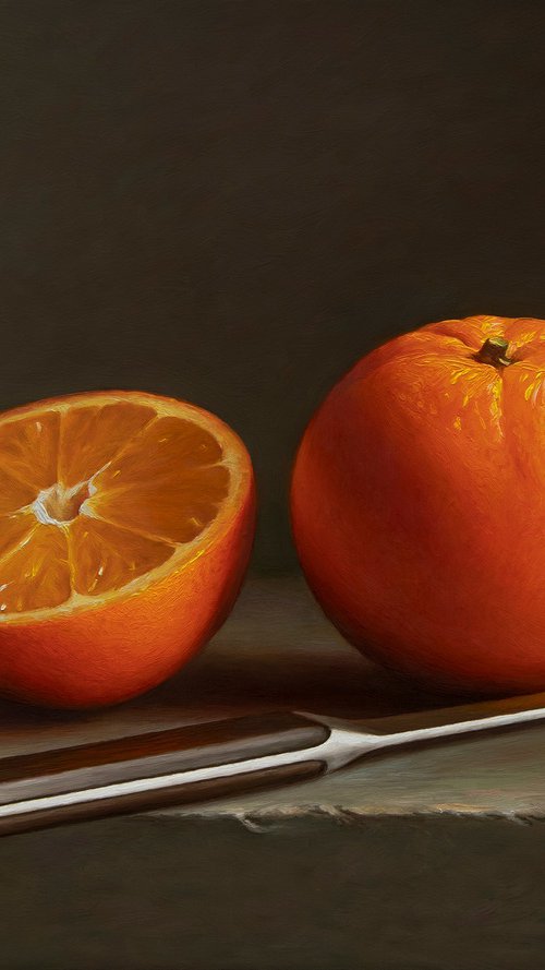 Oranges with a knife by Albert Kechyan