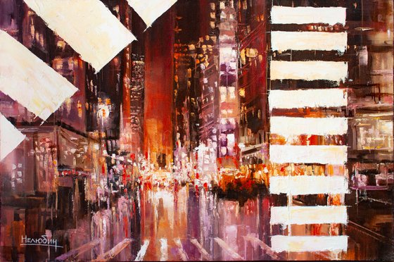 "Night crosswalk", cityscape, abstraction