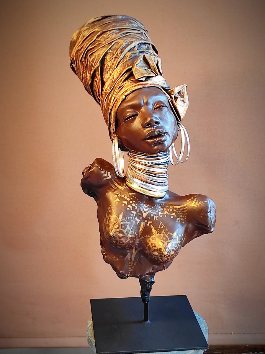 Expressive Portrait Sculpture By Elena Kraft, 10 X 20, Mandala, Original Artwork