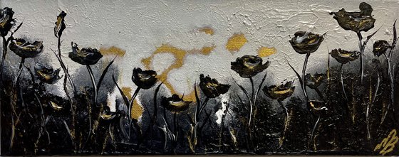Black and Gold Abstract Poppies.