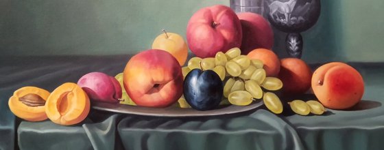 Still life with fruits-1 (40x60cm, oil painting, ready to hang)