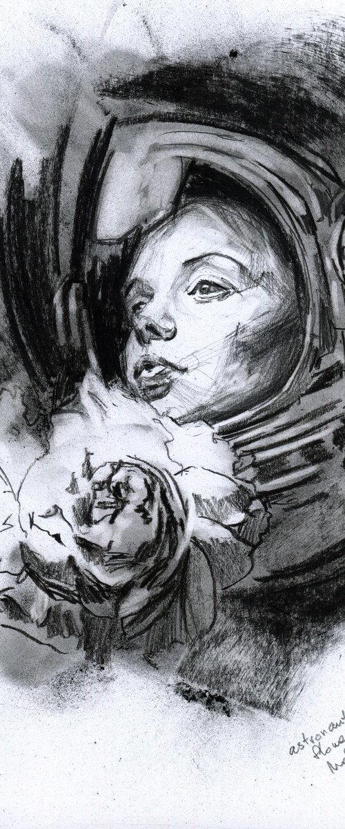 Astronaut with peonies 3 by Alexander Moldavanov