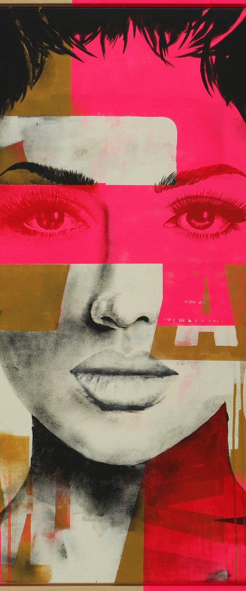 Red Eyes - Unique Portrait Painting - Popart style - Incl custom frame - Ronald Hunter by Ronald Hunter