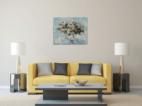 White flowers Original Oil painting 100 x 80 cm