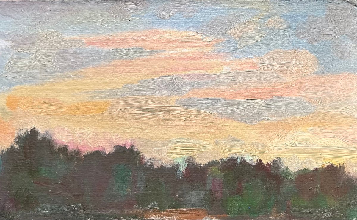 Ukrainian sunset artwork original mini oil painting by Roman Sergienko