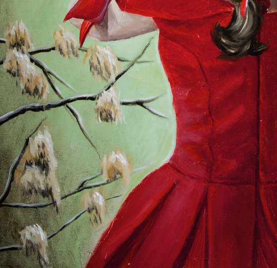 A woman in red