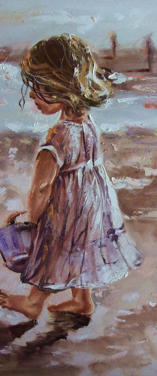 " LOOKING FOR A TREASURES ... " I SEA original painting palette knife GIFT MODERN URBAN ART OFFICE ART DECOR HOME DECOR GIFT IDEA by Monika Luniak
