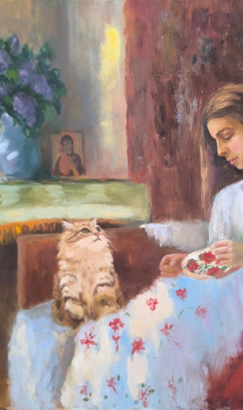 Woman with a cat by Svetlana Grishkovec-Kiisky