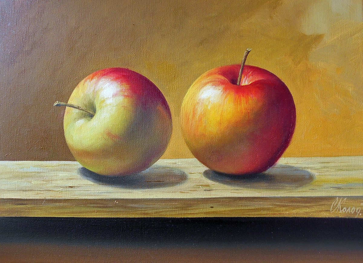 Still Life with Two Apples/30x40cm/Original oil on canvas/Free Shipping by Kolodyazhniy Sergey