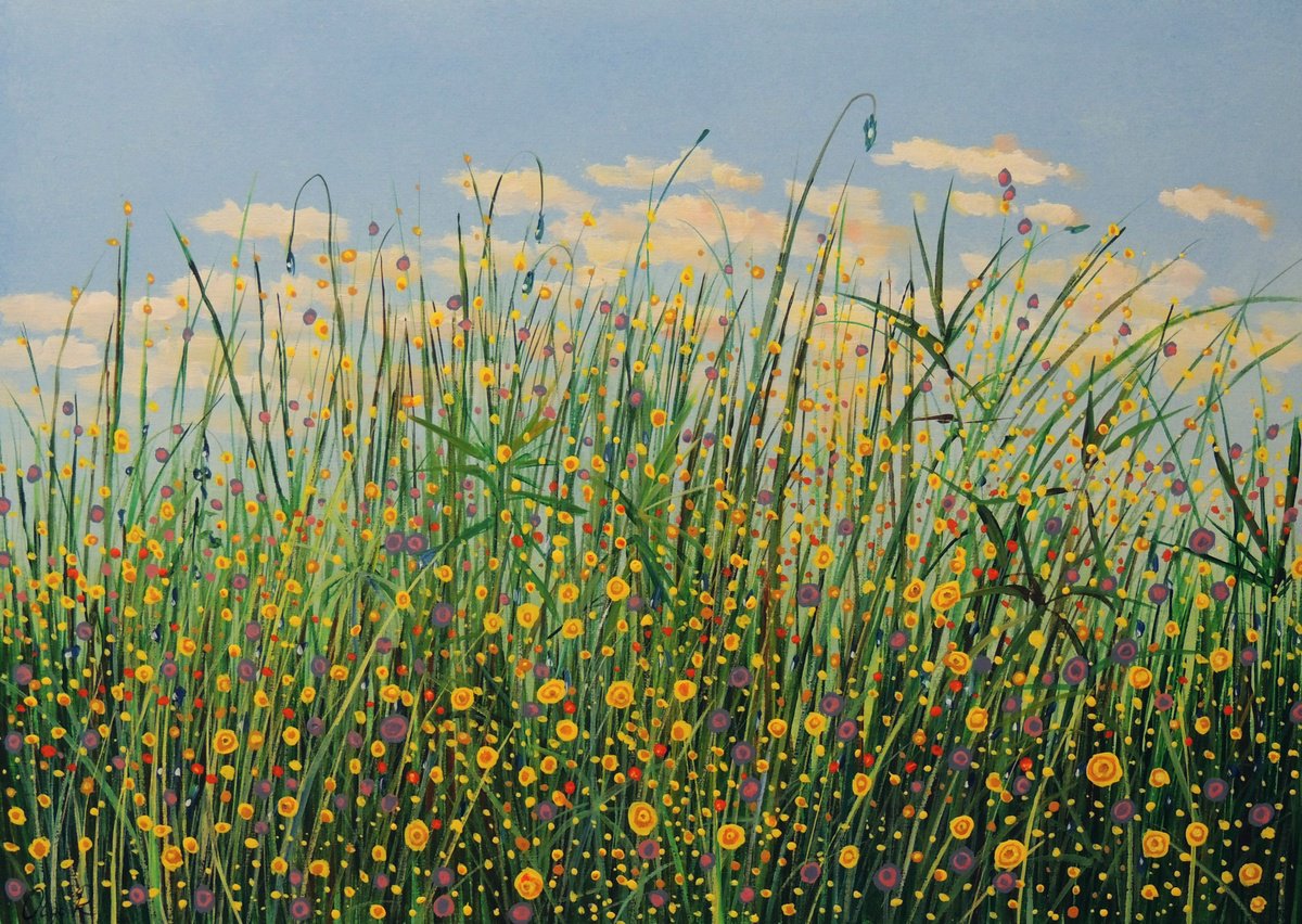 Impressionistic Botanical Acrylic Painting By Olga Riabchuk, 28 X 20", Hello New Day!, Original Artwork