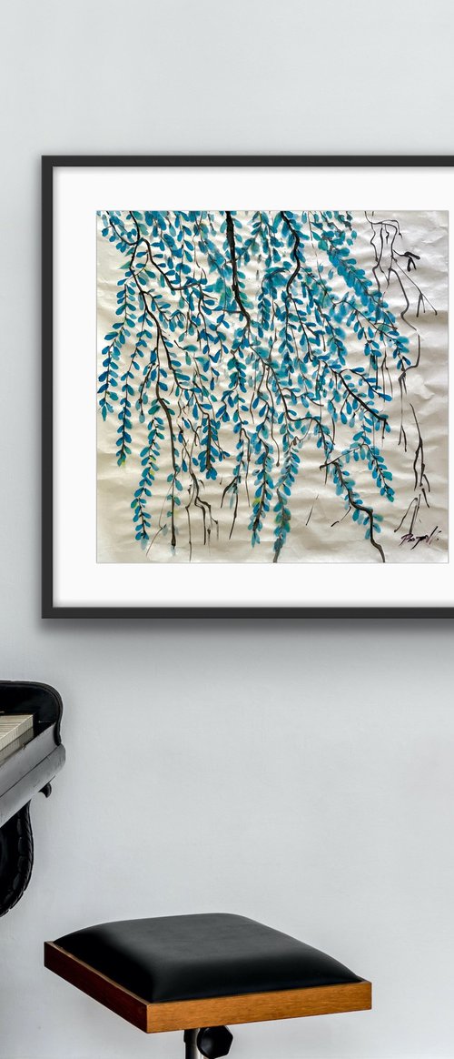Blue Creeper - Chinese brush painting study by Pooja Verma