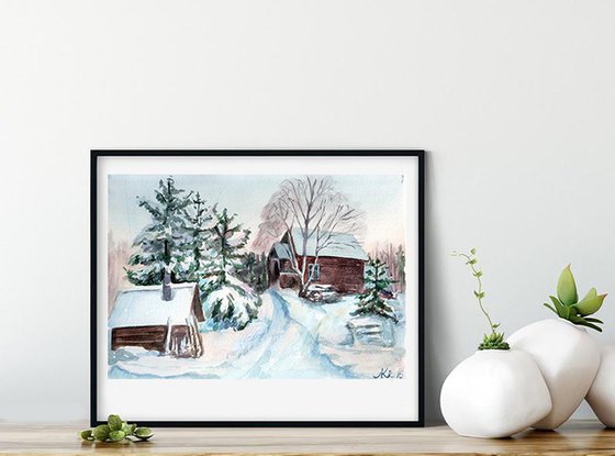 Winter snow cottage
