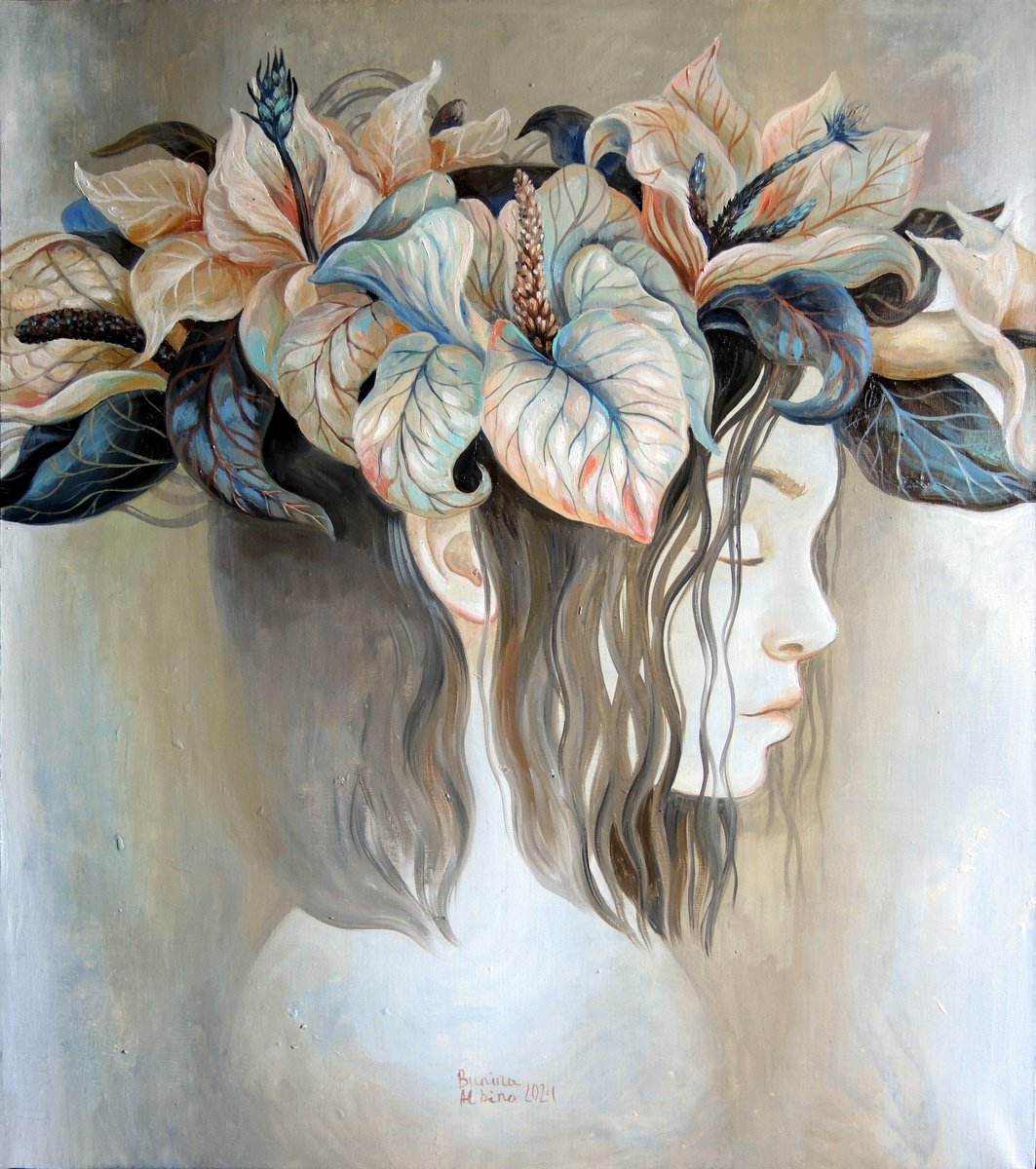 Self-portrait with flowers by Albina Bunina