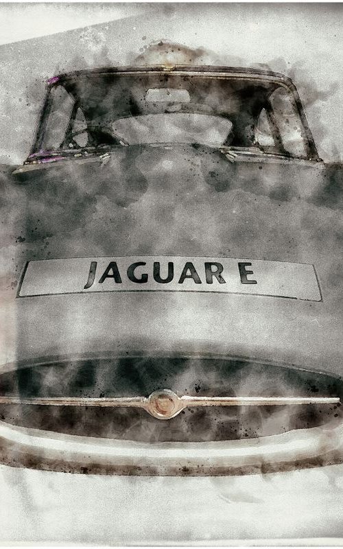 Jaguar E-Type - Large Watercolour and Vintage Plate Stylised Giclée Print by Jakub DK - JAKUB D KRZEWNIAK