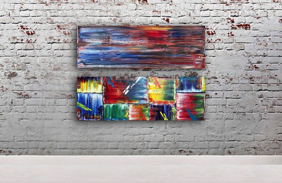 "Duel" - Save As A Series - Original PMS Abstract Oil Painting Diptych On Canvas - 36" x 24"