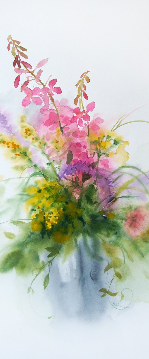 Wildflowers - bouquet of wildflowers - summer flowers by Olga Beliaeva Watercolour