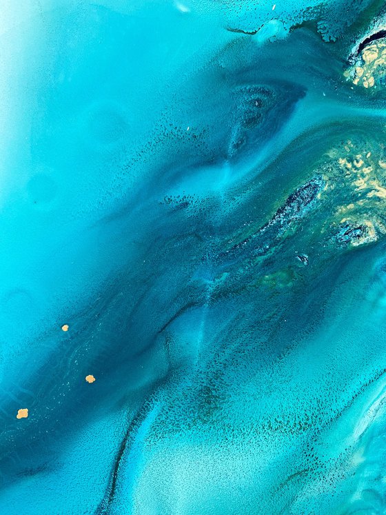 Ocean Blue Gold Fluid Painting