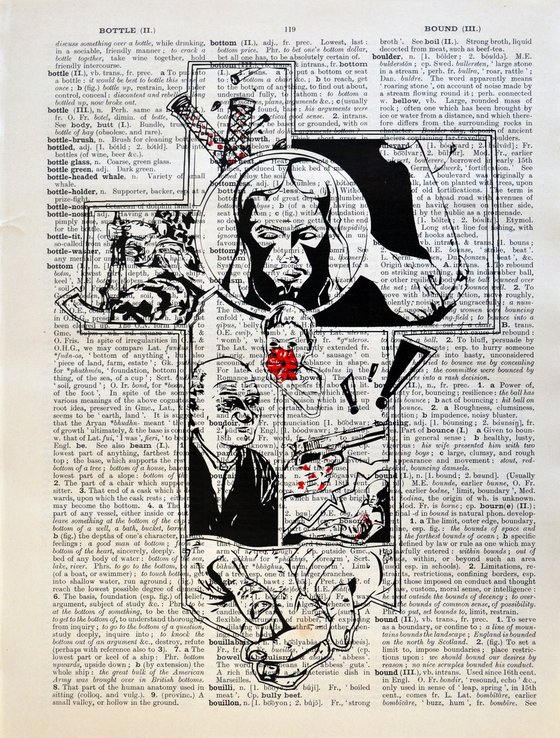 Comic Cross - Collage Art on Large Real English Dictionary Vintage Book Page