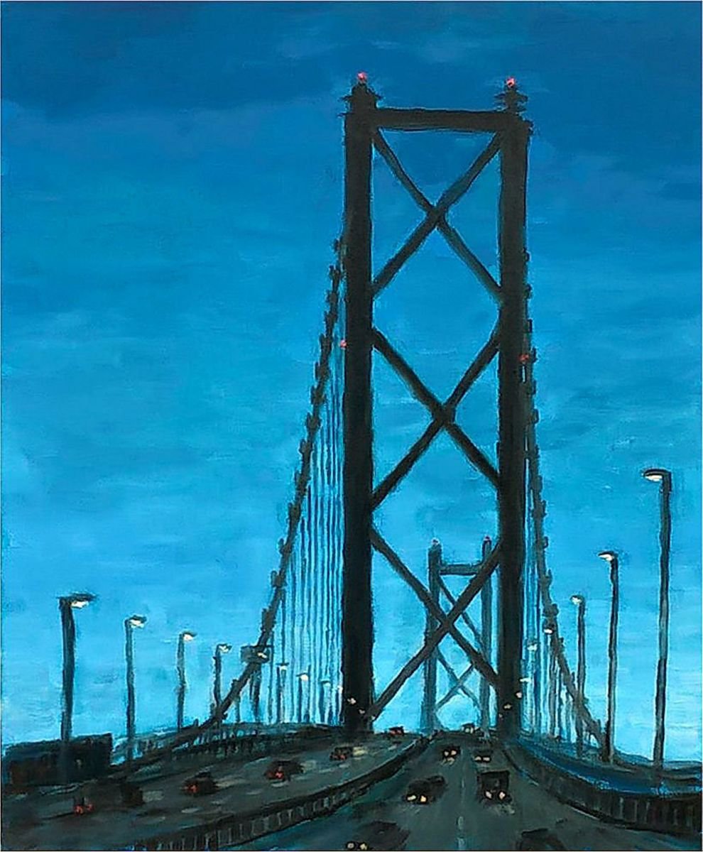 Impressionistic Landscape Oil Painting By Colin Ross Jack, 20 X 24, Forth Bridge Nocturne Iii, Original Artwork
