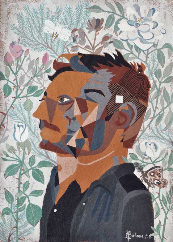 Self-Portrait With Roses and Moths