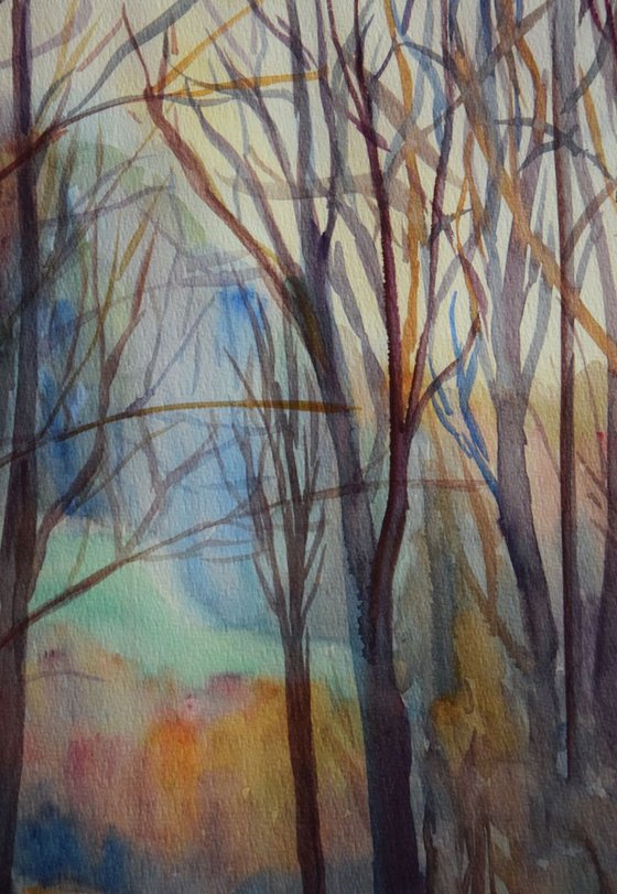 Watercolor painting Spring in the forest in Bratislava Slovakia