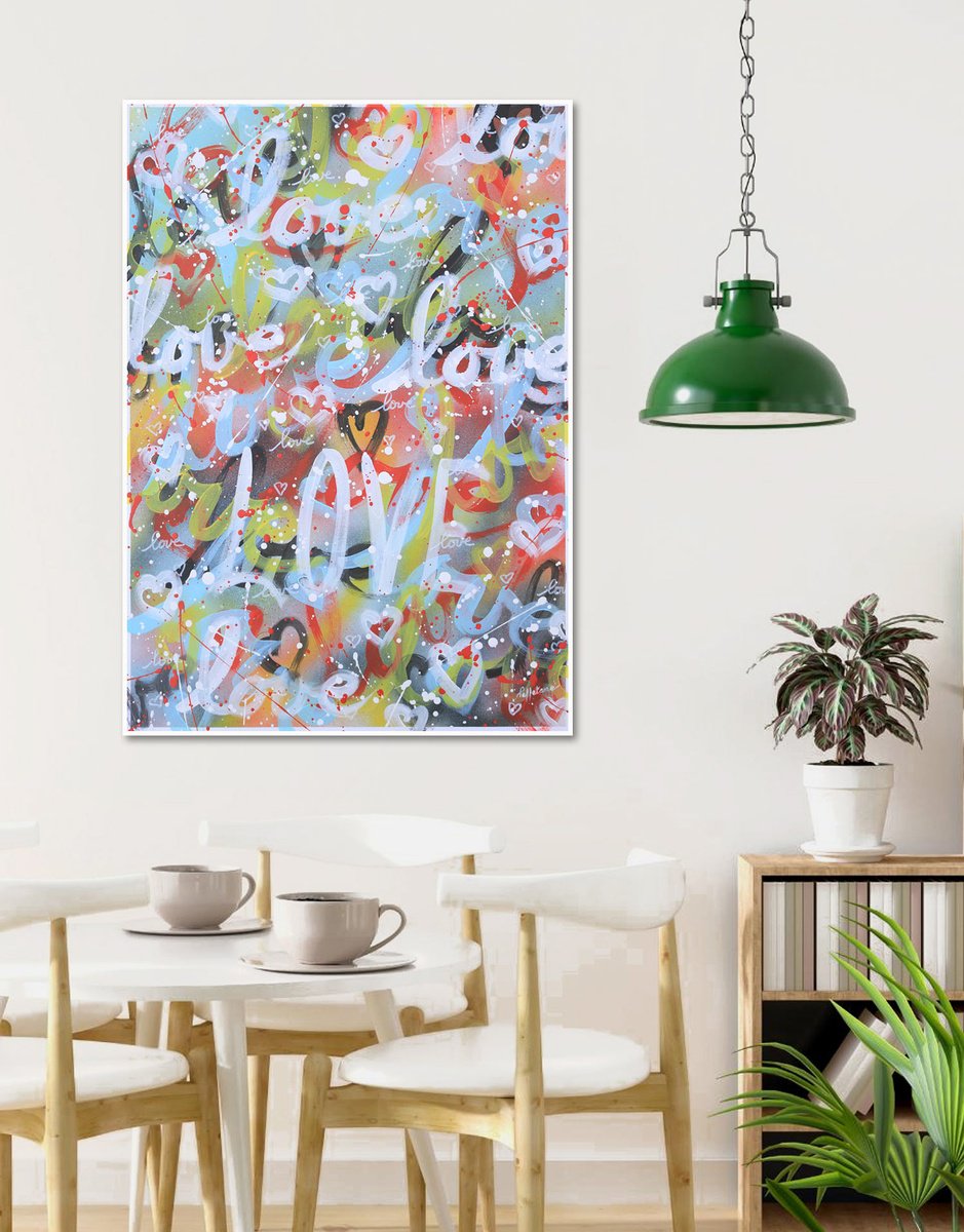 Urban And Pop Abstract Acrylic Painting By Isabelle Pelletane, 20 X 28, Love Love 23, Original Artwork