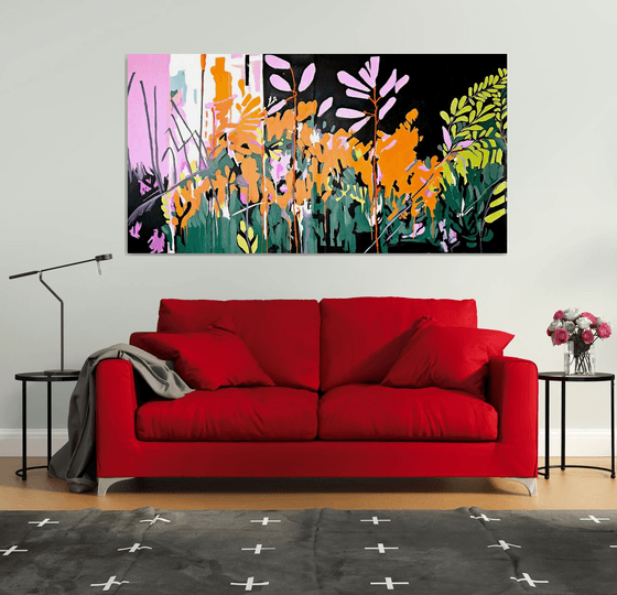 After the rain #3, orange pink black painting