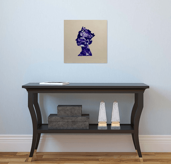 Queen #78 on ivory , purple and silver PAINTING INSPIRED BY QUEEN ELIZABETH PORTRAIT