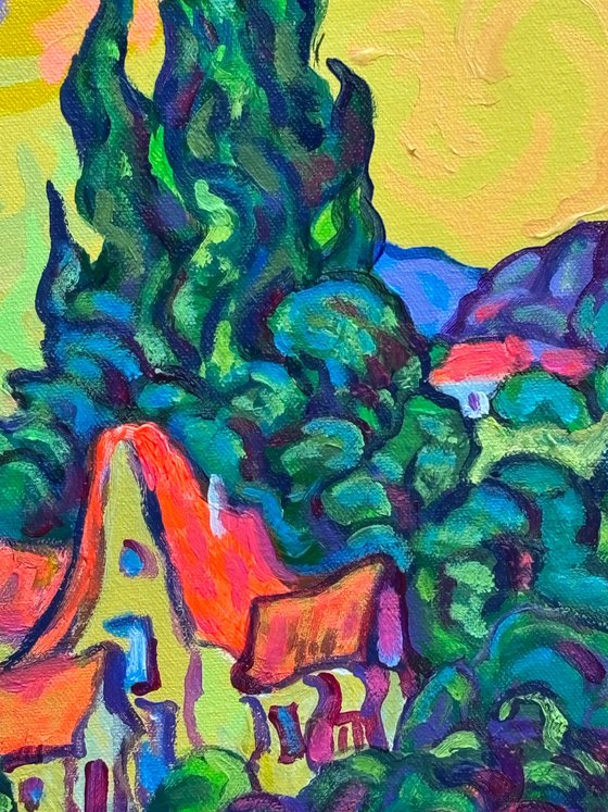 Provence Waterfall and Cypress Trees