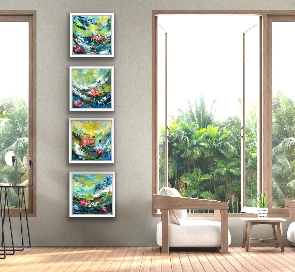 Lily Dreamscape - Quadriptych By Pooja Verma, 31 X 8, Artwork For Sale On Artfinder