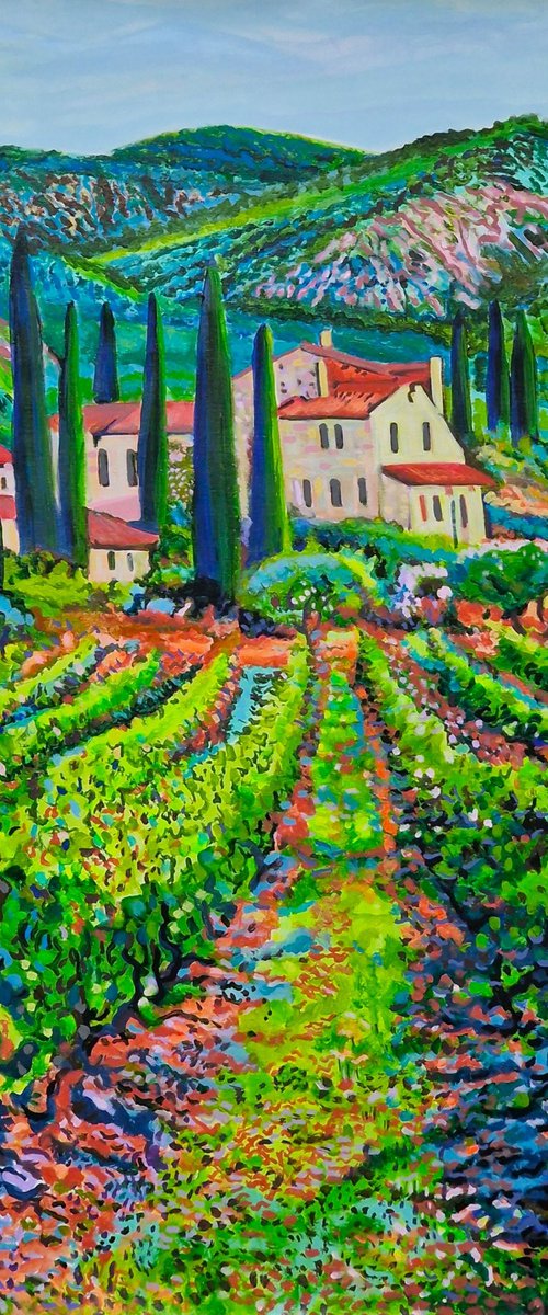 Tuscan Countryside with Vineyard by Alexandra Djokic