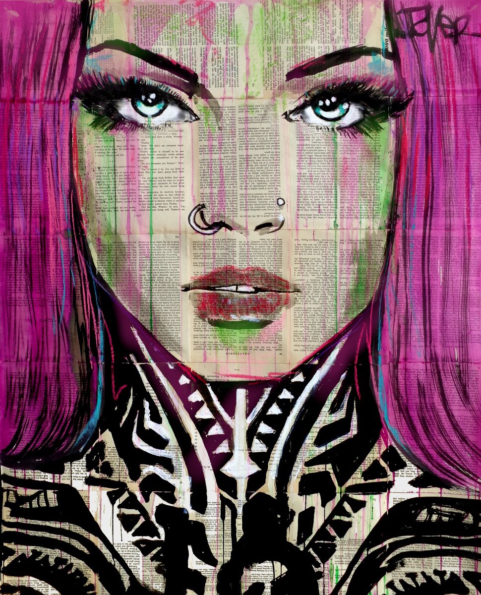 Expressive Portrait Ink Drawing By Loui Jover, 35 X 44", Tribe, Original Artwork