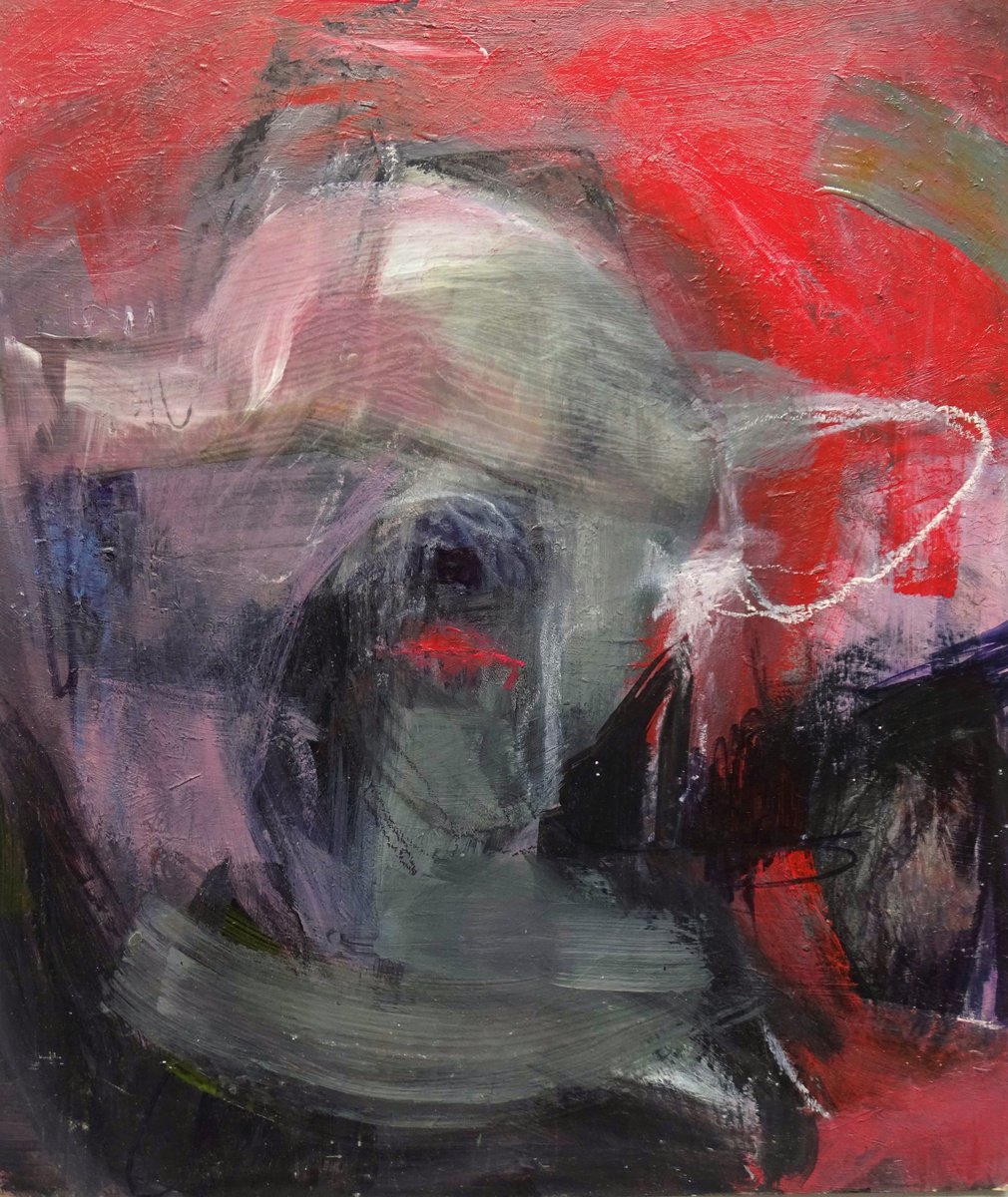 Expressive Portrait Painting By Cynthia Gregorova, 16 X 18, Pun? (The Companiers Set), Original Artwork