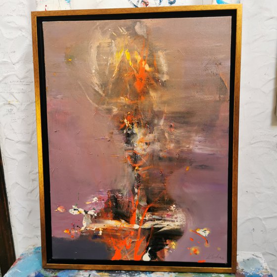 Framed Beautiful Enigmatic Burning Flowers Still Life Painting By O KLOSKA