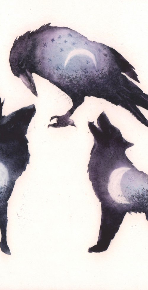 Mystical Woodland Silhouettes - Original Watercolour by Alison Fennell