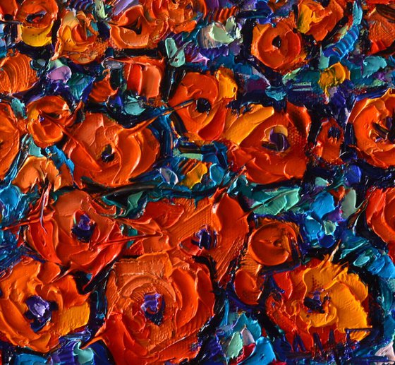 POPPIES ROUND MAGIC contemporary impressionism abstract landscape original palette knife impasto oil painting by Ana Maria Edulescu