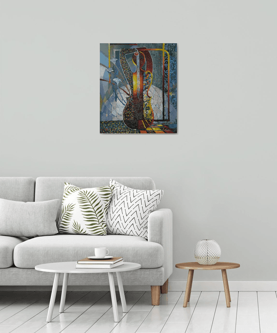 A look at life (70x60cm, oil painting, modern art, ready to hang, music painting)