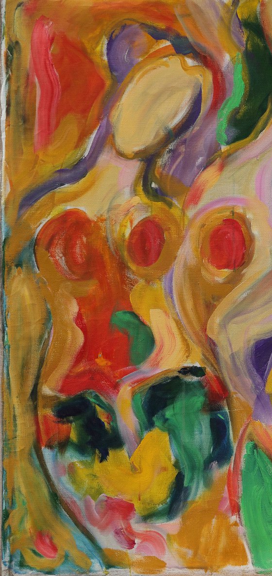 FRUIT AND MOTH - nude abstract original painting, bathers theme, large size