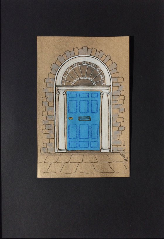 Door original drawing - Architecture mixed media illustration - City framed art - Gift idea