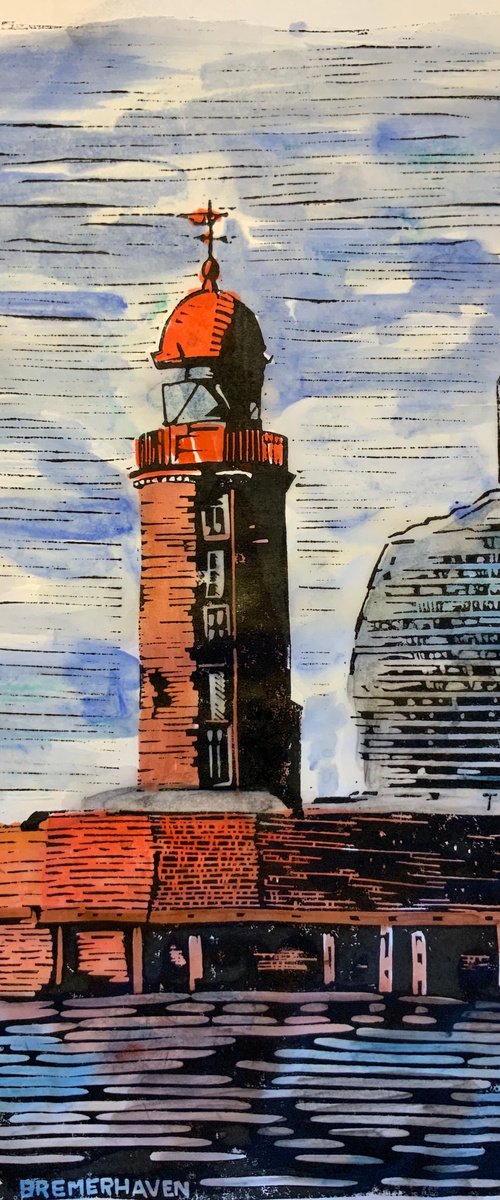 Lighthouses - Bremerhaven - Am Vorhafen - watercolored version by Reimaennchen - Christian Reimann