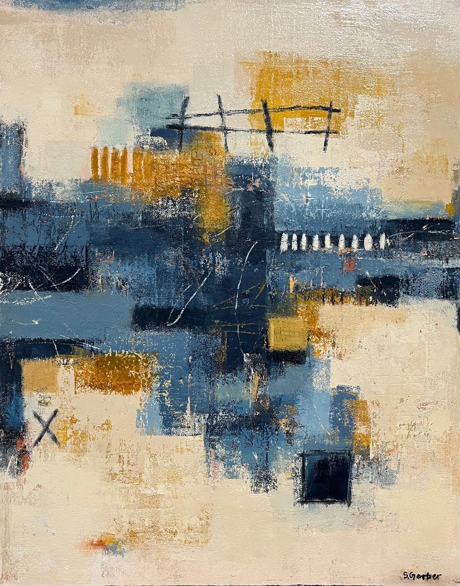 Abstract Acrylic Painting By Shellie Garber, 24 X 30", Bridge Of The Gods, Original Artwork