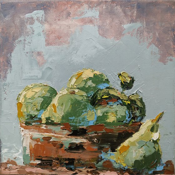 Still life painting. Still life with pears.