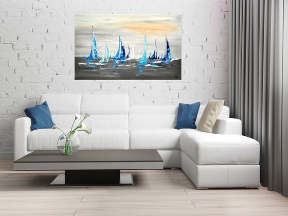 Blue Sails II - Abstract Seascape - Acrylic Painting - Canvas Art- Blue Wall Art