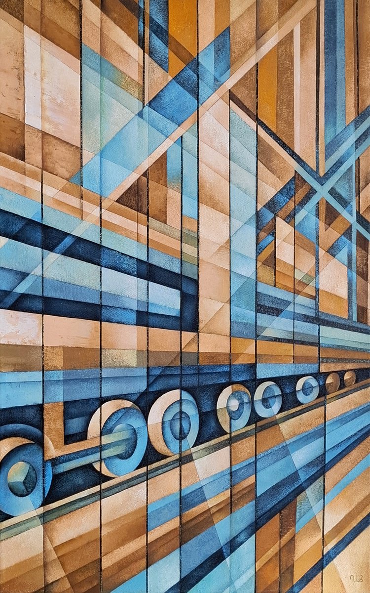 Geometric Abstract Oil Painting By Eugene Ivanov, 20 X 31, Metro, Original Artwork