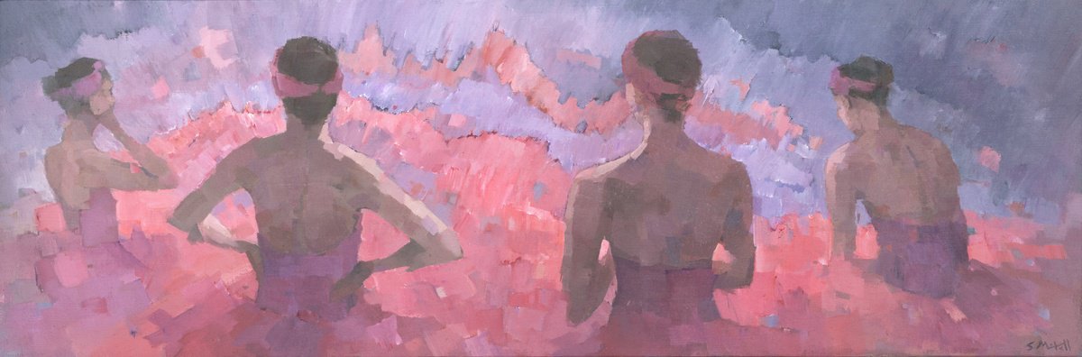 Impressionistic Portrait Acrylic Painting By Steve Mitchell, 47 X 15", Pink Radiance, Original Artwork