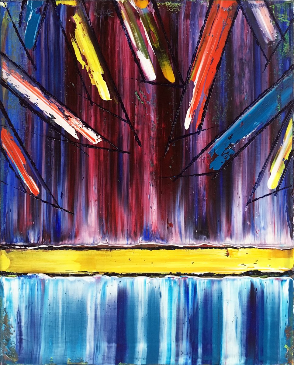 Urban And Pop Abstract Oil Painting By Preston M. Smith (Pms), 16 X 20", "Drawing The Line", Original Artwork