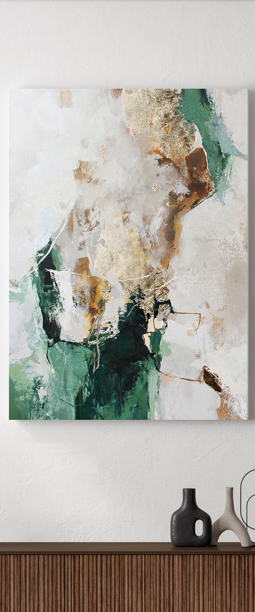 "Green Flow 5" Green gold abstract art by Yana Sagan